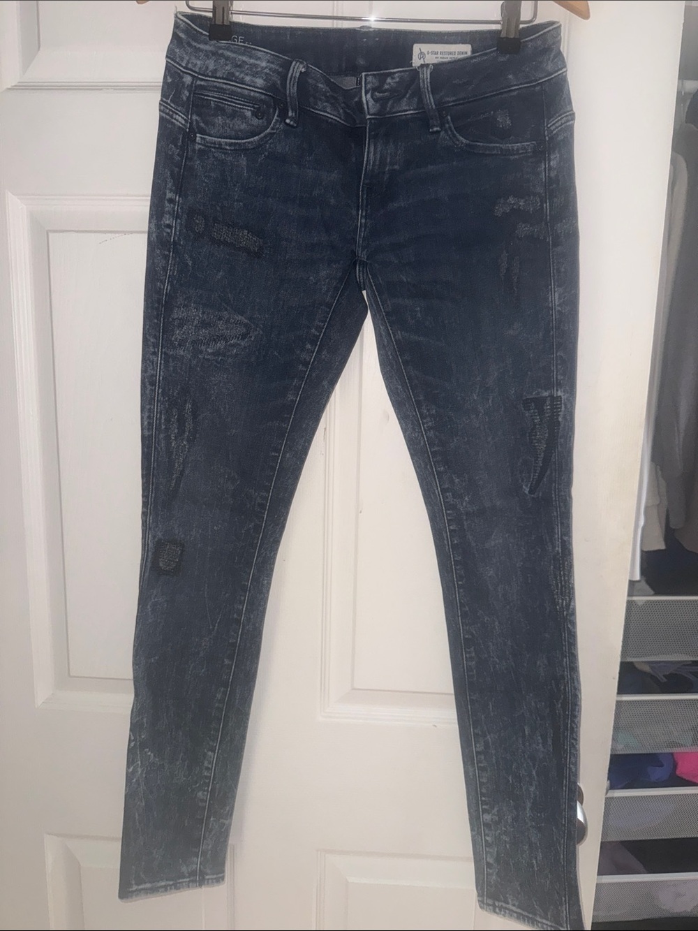 G-Star Distressed Skinny Jeans - Dark Blue/Black Wash